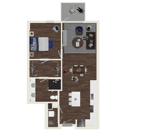 Floor plan for 1 bed, 1 bath